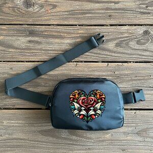 Heart Floral Tattoo Fanny Bag
